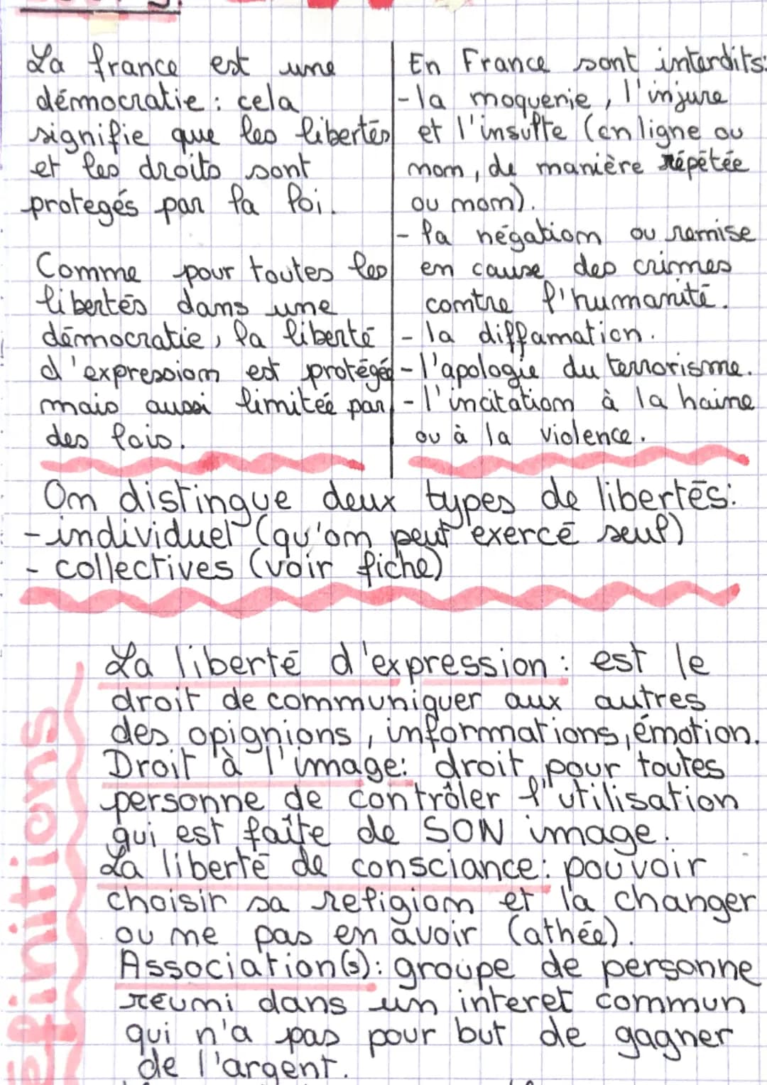 La france est une
démocratie: cela
signifie que les libertés
et les droits sont
protegés par la Poi
Comme pour toutes les
libertés dans une