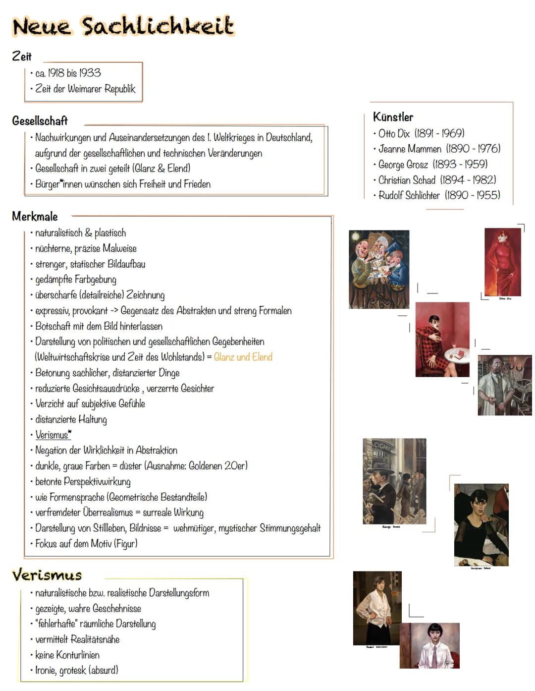 Kunst # Neue Sachlichkeit
Zeit
• ca. 1918 bis 1933
• Zeit der Weimarer Republik
Gesellschaft
• Nachwirkungen und Auseinandersetzungen d