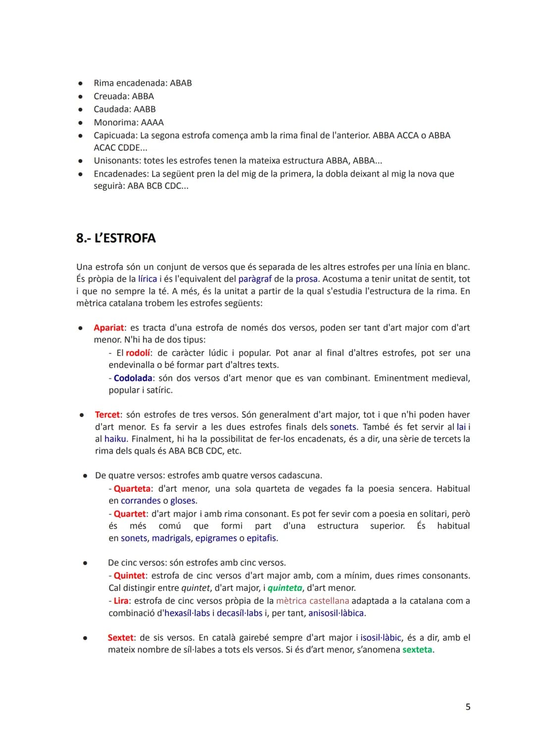 # MÈTRICA CATALANA
1.- EL VERS
Un vers són una sèrie de mots escrits en una sola línia que es poden mesurar segons els accents
tònics i le