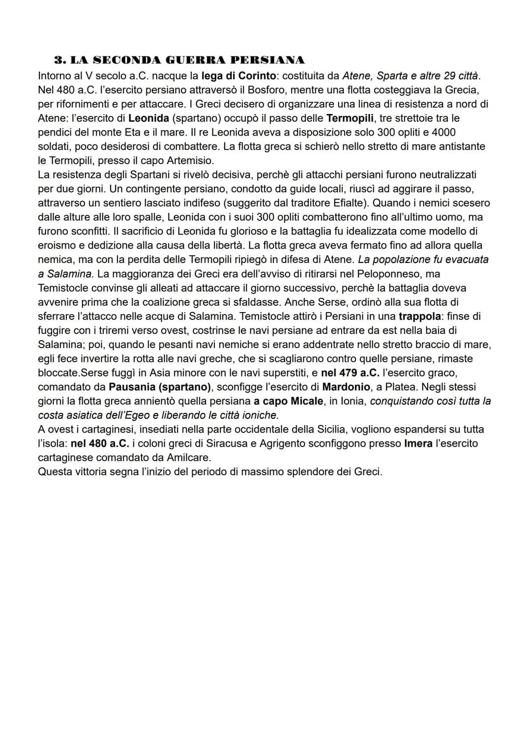 # LE GUERRE PERSIANE
1. LE ORIGINE DEL CONFLITTO
Nel corso del VI secolo a.C. molte polis greche avevano raggiunto un livello notevole di
p