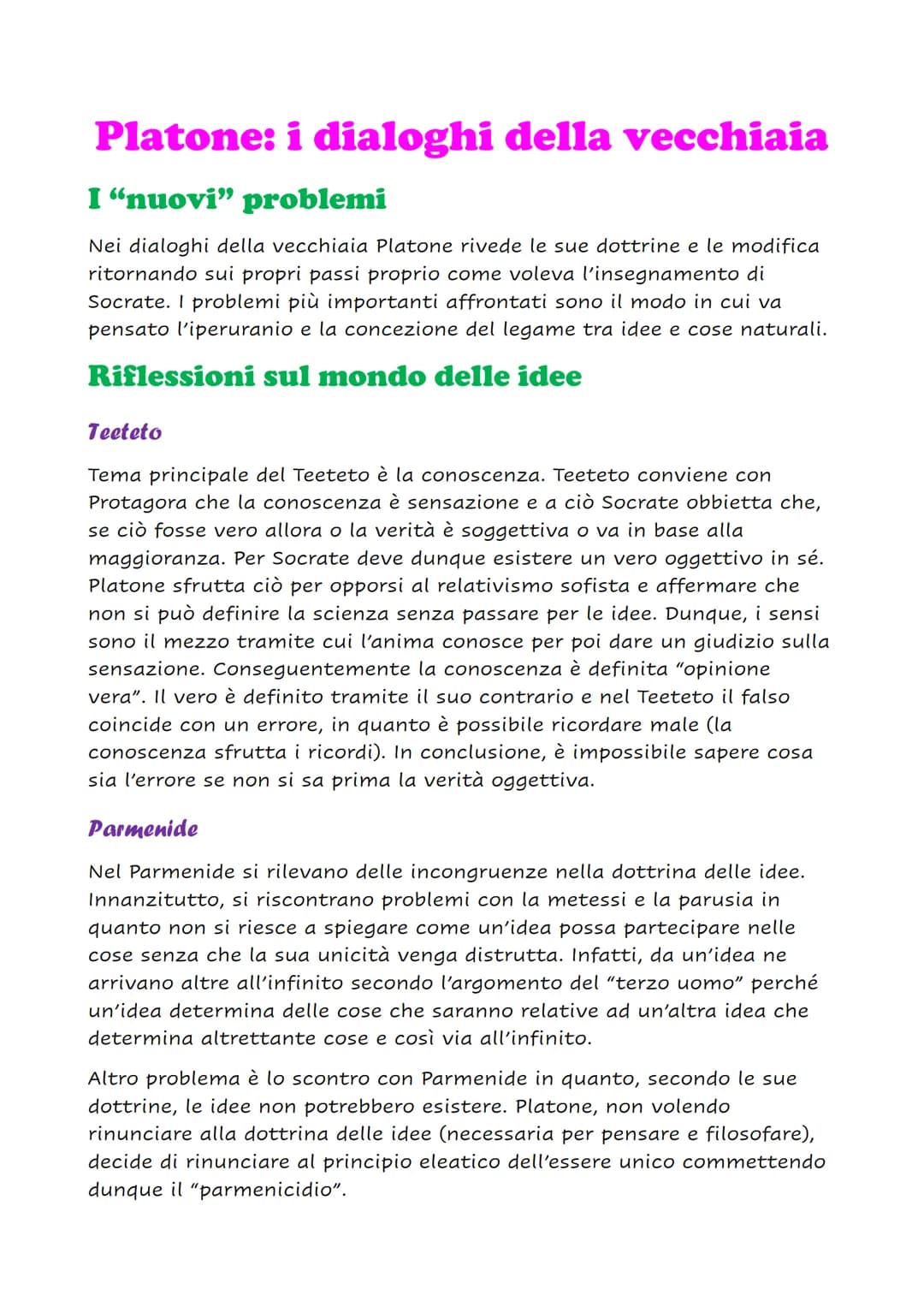 # Platone: i dialoghi della vecchiaia
## I "nuovi" problemi
Nei dialoghi della vecchiaia Platone rivede le sue dottrine e le modifica
rito