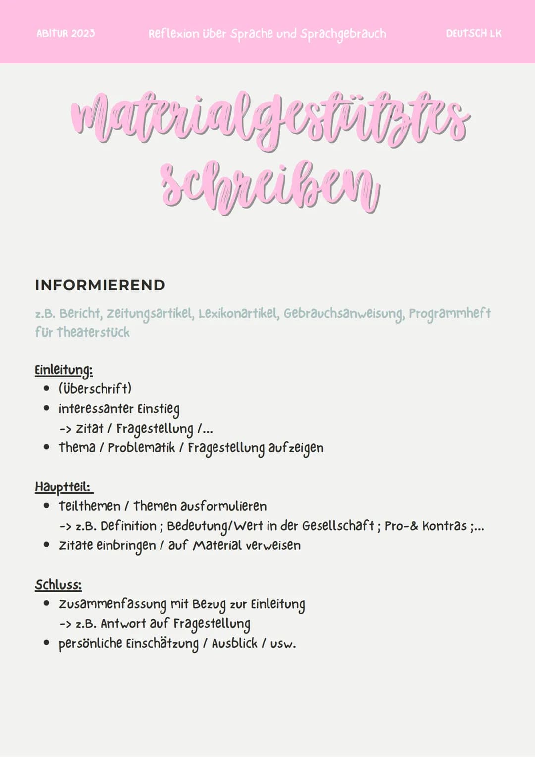 DEUTSCH
ABITUR
2023 ABITUR 2023
Reflexion über Sprache und Sprachgebrauch
DEUTSCH LK
How To....
INHALT
textbezogen:
• Interpretation li