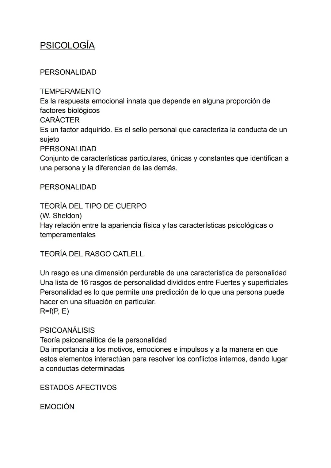 # PSICOLOGÍA
PERSONALIDAD
TEMPERAMENTO
Es la respuesta emocional innata que depende en alguna proporción de
factores biológicos
CARÁCTER
E
