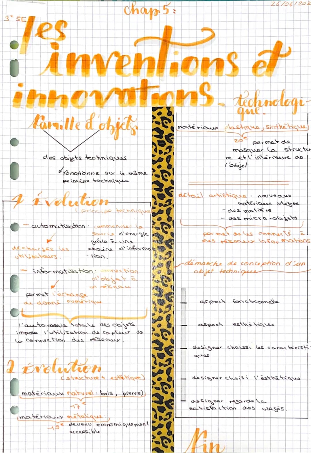 3 SE
Chap 5:
261041202
Jes
i inventions et
innovations Malenologi
Kamille d'objet
des objets techniques
fonctionne sur le même
principe te