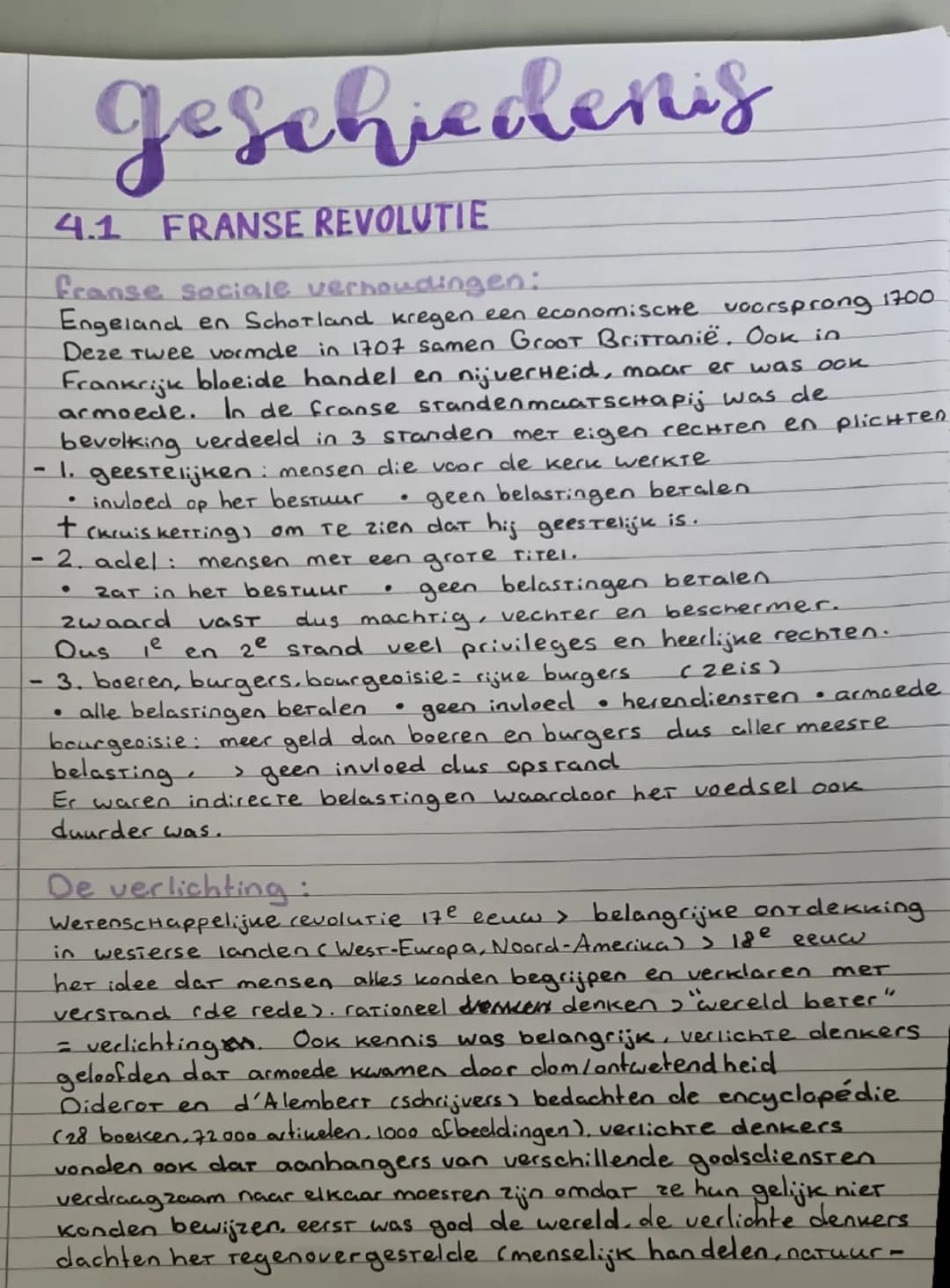 # geschiedenis
## 4.1 FRANSE REVOLUTIE
Franse sociale verhoudingen:
Engeland en Schotland kregen een economische voorsprong 1700
Deze twee