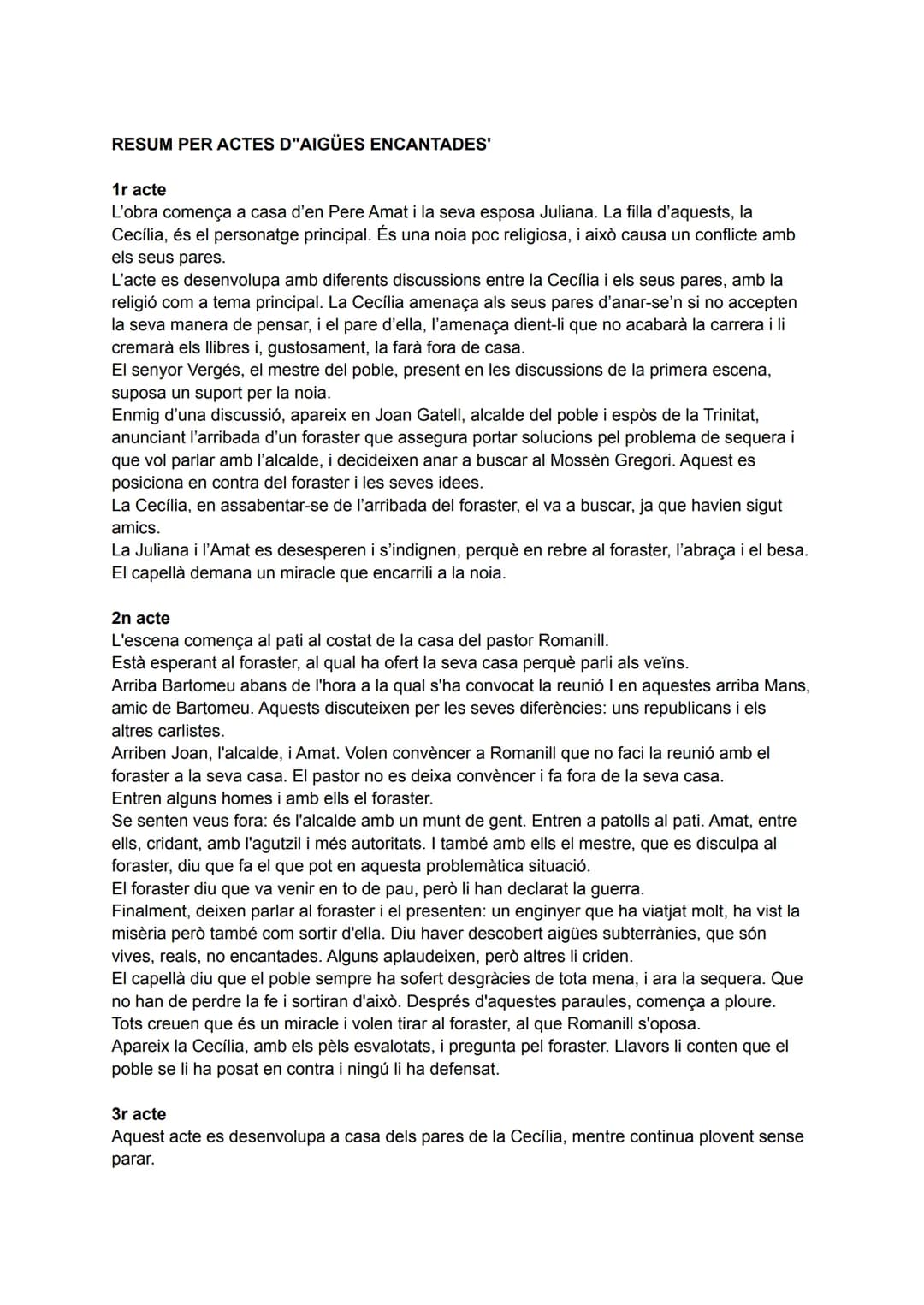 # ARGUMENT I ESTIL D'AIGÜES ENCANTADES'
L'obra passa en un poble de Tarragona, on es planteja un problema de sequera que viuen
els habitant