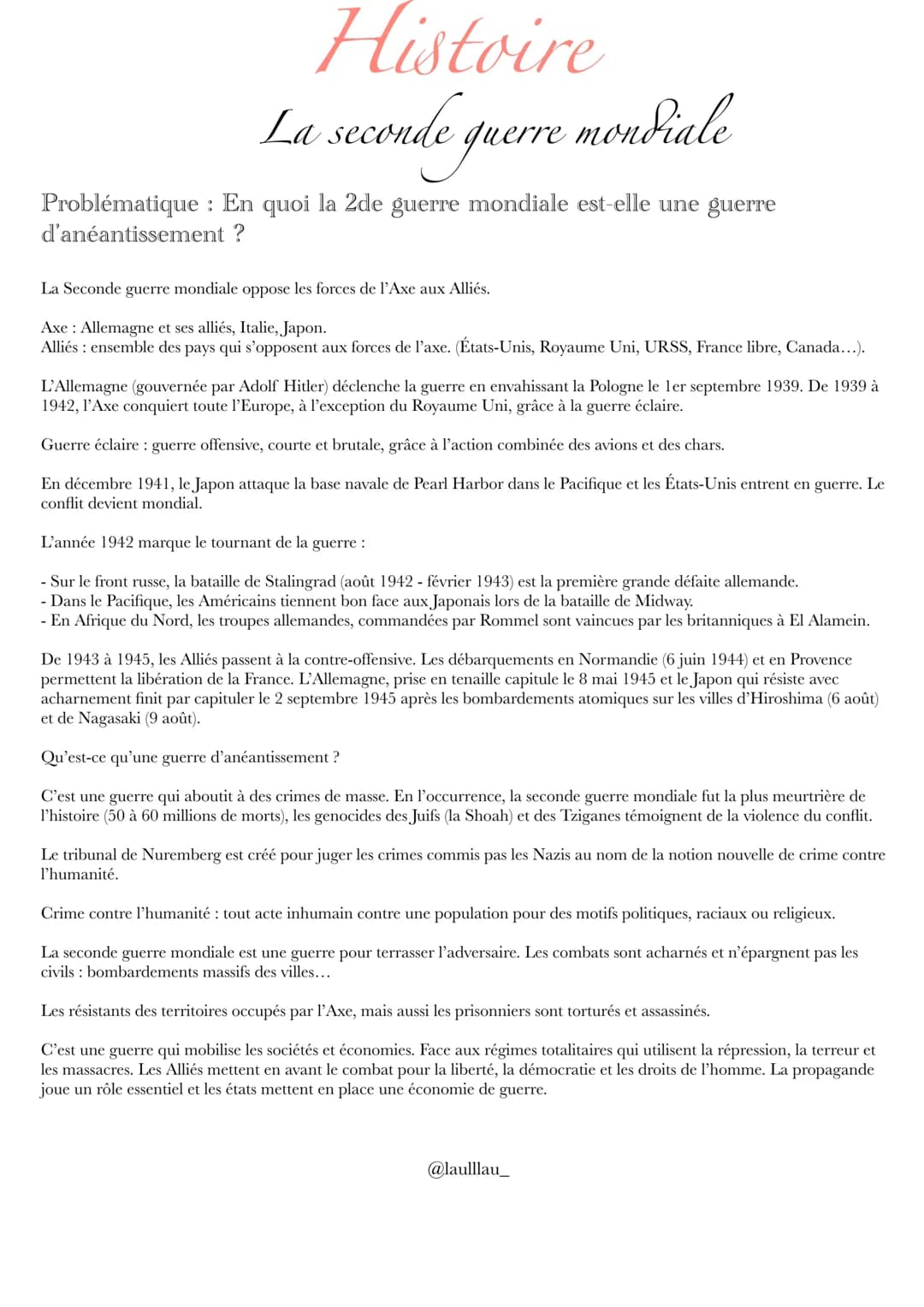 <p>La Seconde Guerre Mondiale a été déclenchée par l'Allemagne (gouvernée par Adolf Hitler) en envahissant la Pologne le 1er septembre 1939