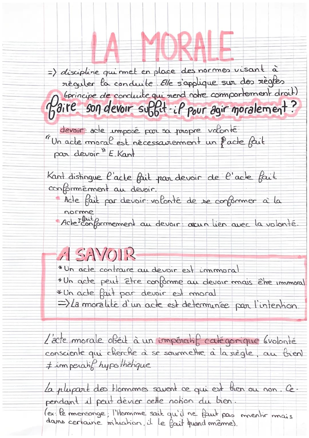 # LA MORALE
=> discipline qui met en place des normes visant à
réguler la conduite. Elle s'applique sur des règles
(principe de conduite qu