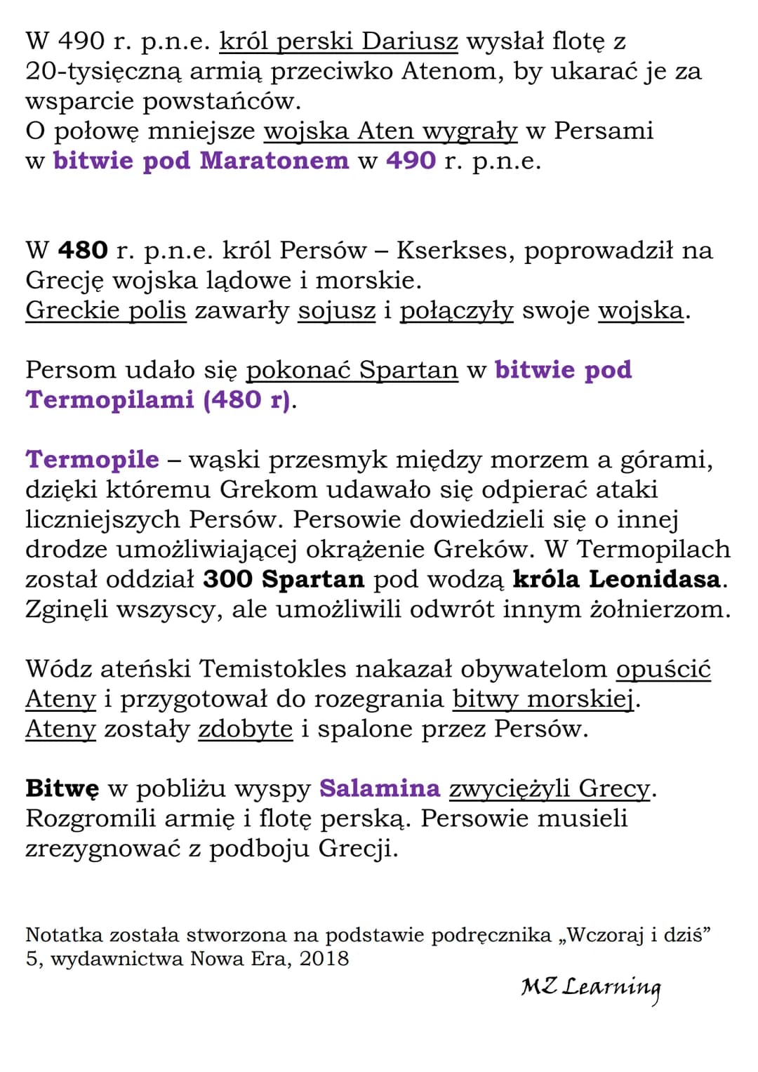 # Sparta i wojny z
Persami
Κ1 5, ΝΕ
490 rok p.n.e. bitwa pod Maratonem
480 rok p.n.e. - bitwy pod Termopilami i pod Salaminą
Sparta - gr