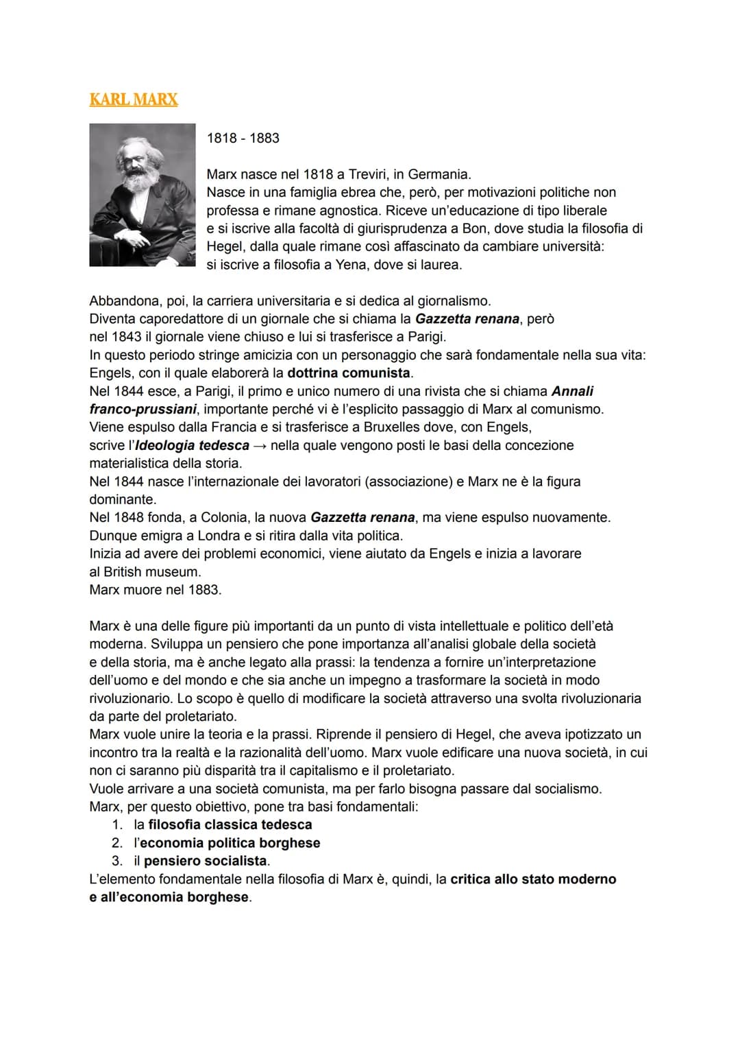 # KARL MARX
1818-1883
Marx nasce nel 1818 a Treviri, in Germania.
Nasce in una famiglia ebrea che, però, per motivazioni politiche non
pro