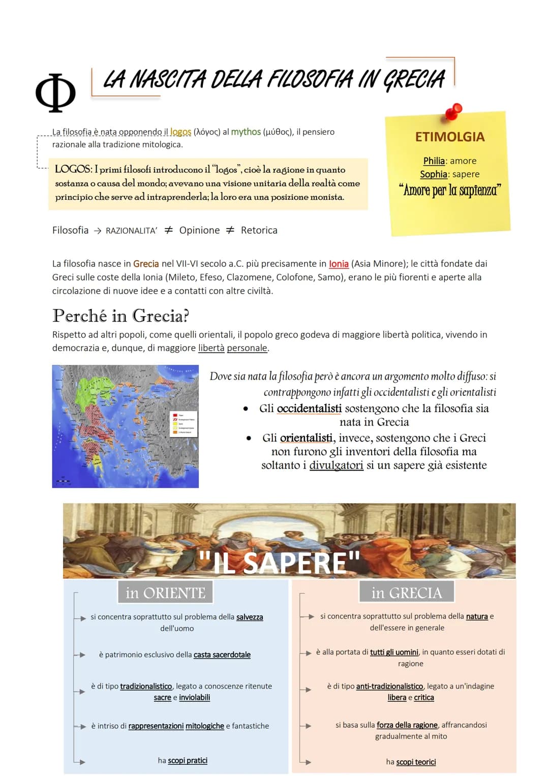 # LA NASCITA DELLA FILOSOFIA IN GRECIA
La filosofia è nata opponendo il logos (λόγος) al mythos (μύθος), il pensiero
razionale alla tradizi