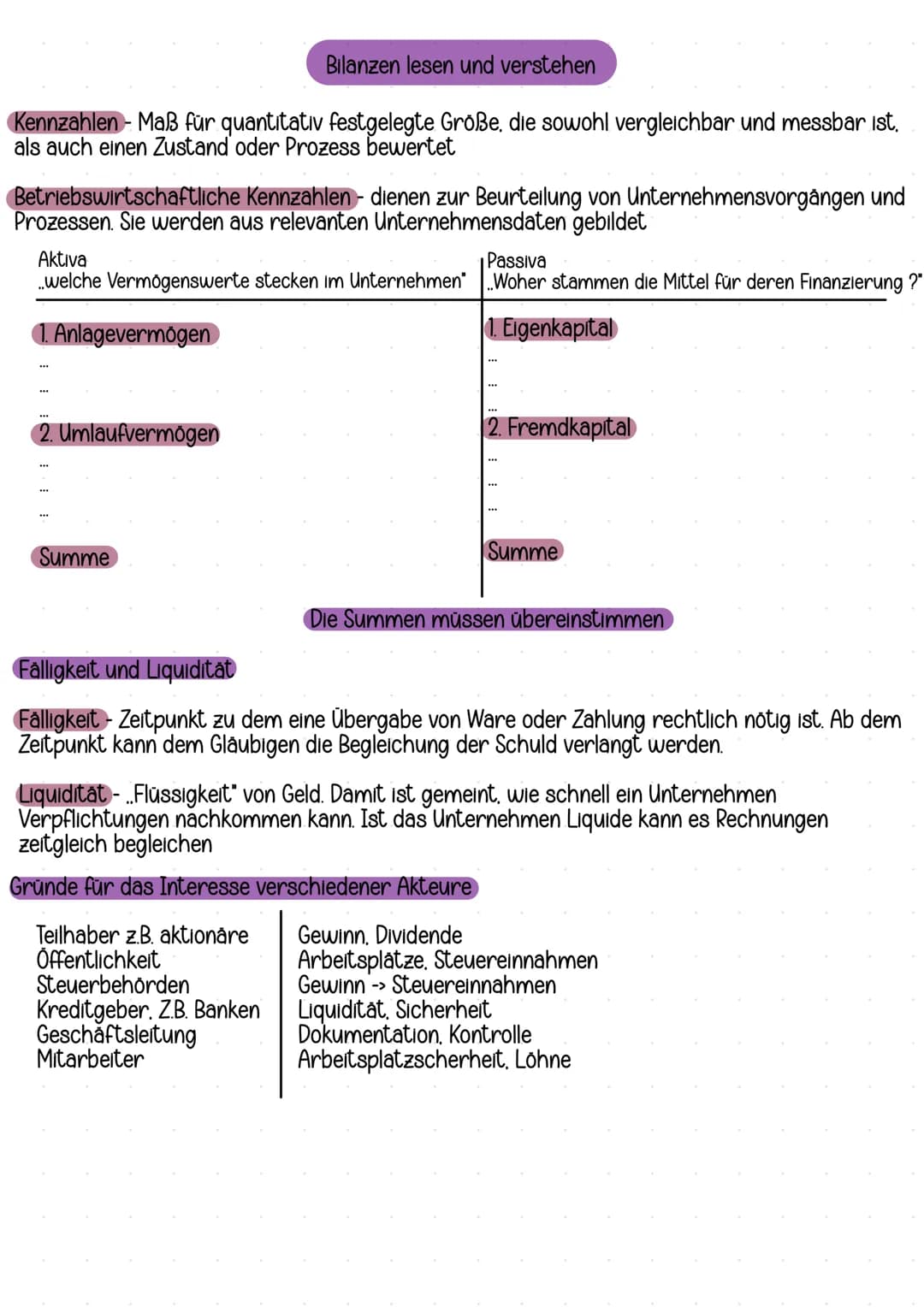 # Bilanzen lesen und verstehen
Kennzahlen - Maß für quantitativ festgelegte Größe, die sowohl vergleichbar und messbar ist.
als auch einen