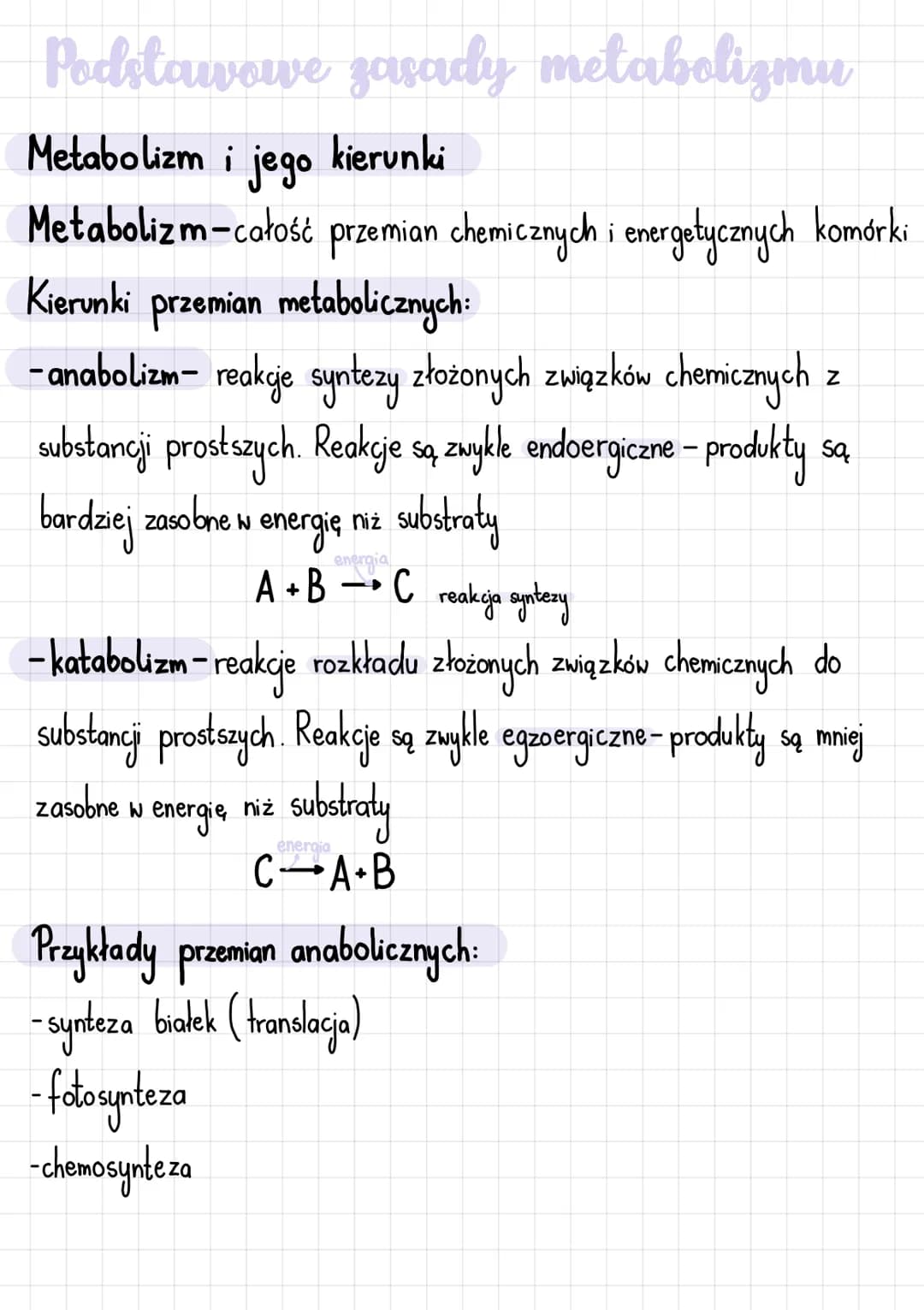 # Podstawowe zasady metabolizmu
Metabolizm i jego kierunki
Metabolizm-całość przemian chemicznych i energetycznych komórki
Kierunki przem