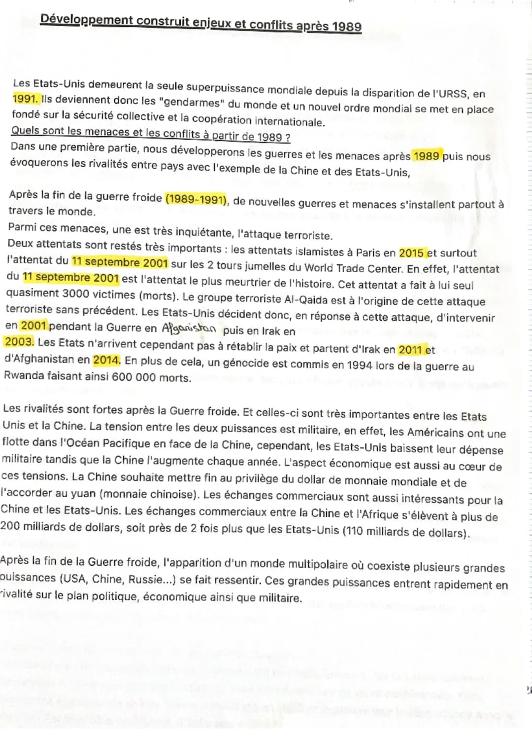 # Développement construit enjeux et conflits après 1989
Les Etats-Unis demeurent la seule superpuissance mondiale depuis la disparition de