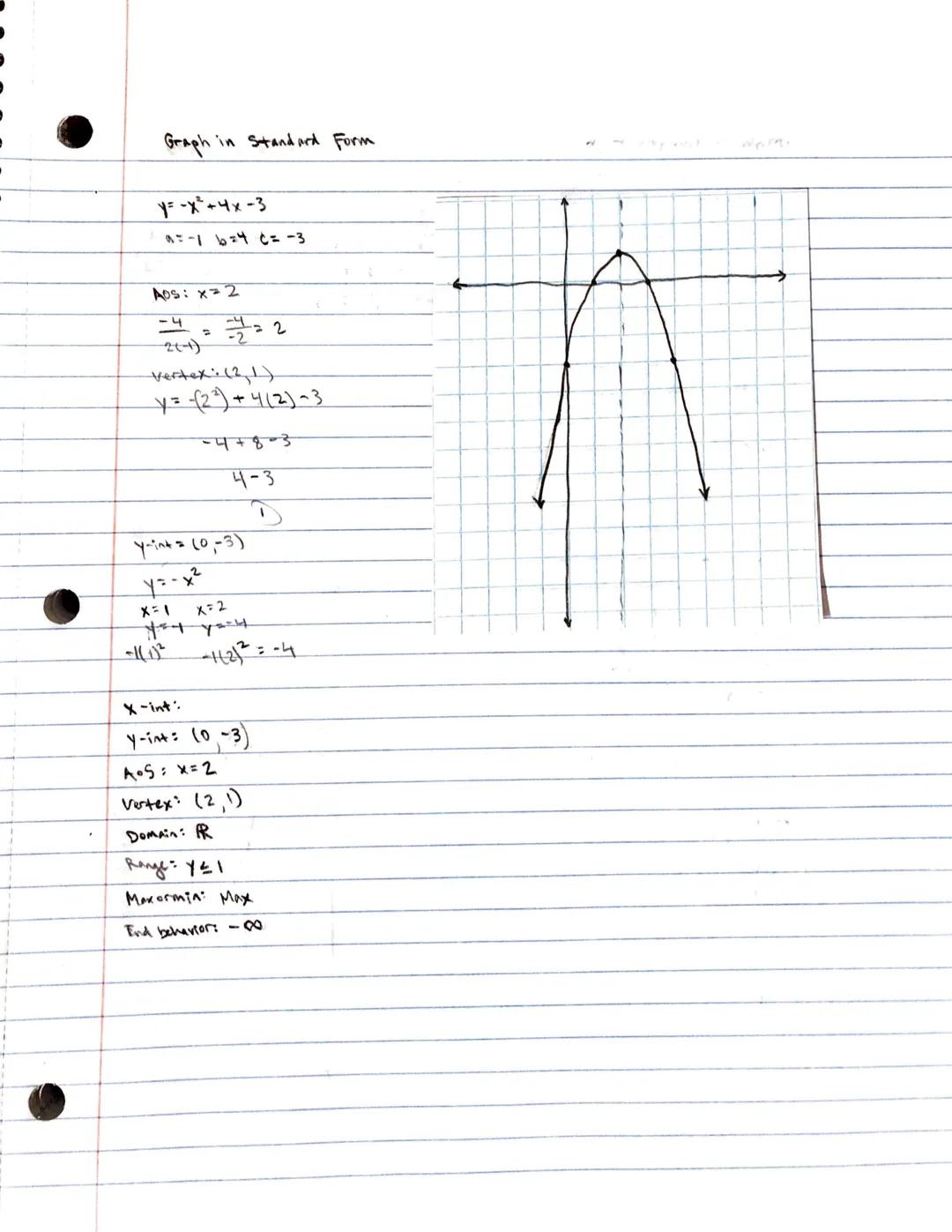Graph in Standard Form
y=ax² + bx +cey-intercept
Step1: Axis of Symmetry $x=\frac{-b}{2a}$
↑
+=b
-=-a
Step 2: Vertex $(\frac{-b}{2a}, )$