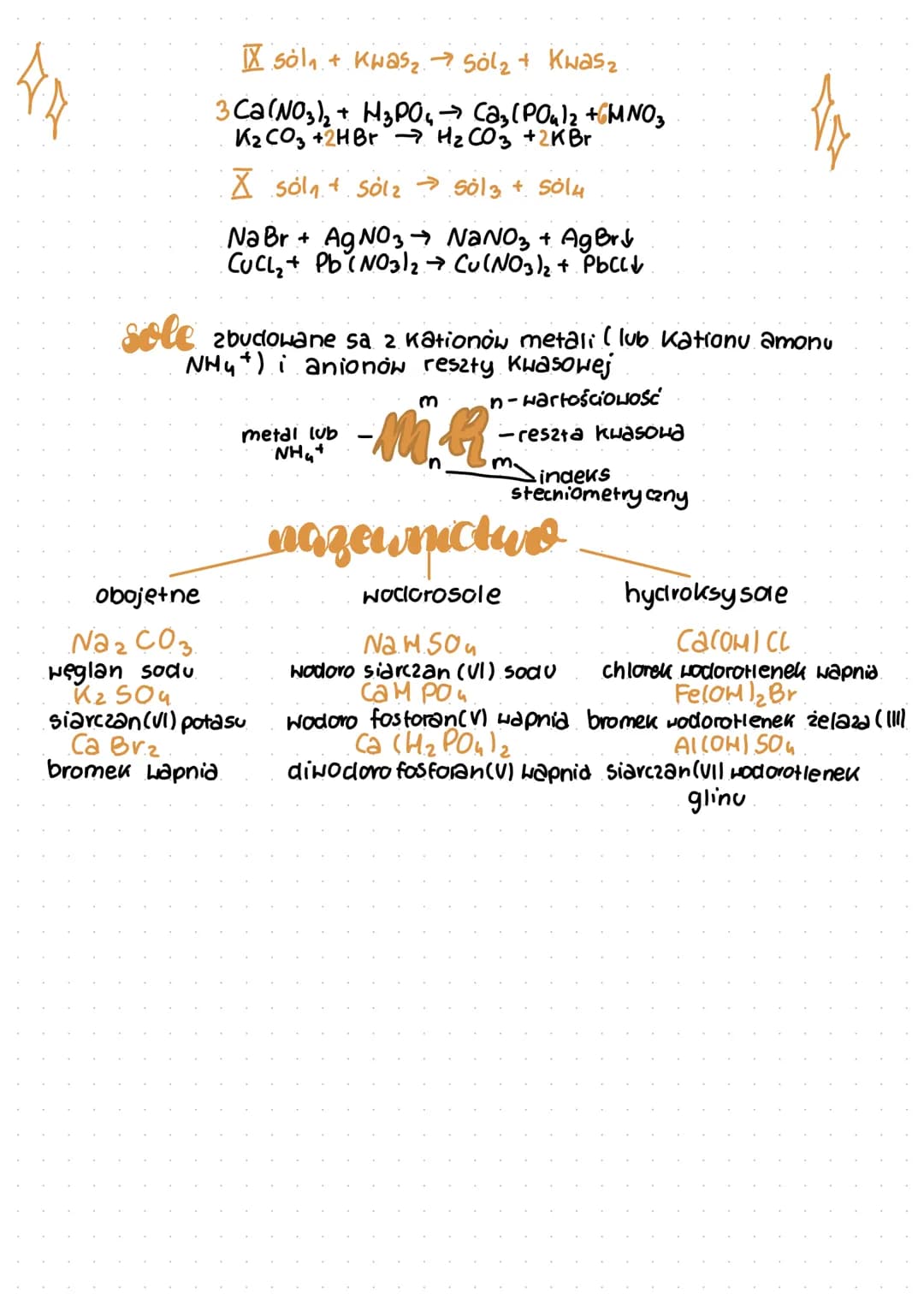 # sole
metody otzymywania
I metal + niemetal → sol kwasu beztlenowego
Ca+ S → cas
2K+ Cl2→2K CL
I tlenek metalu + Henek niemetalu → sol