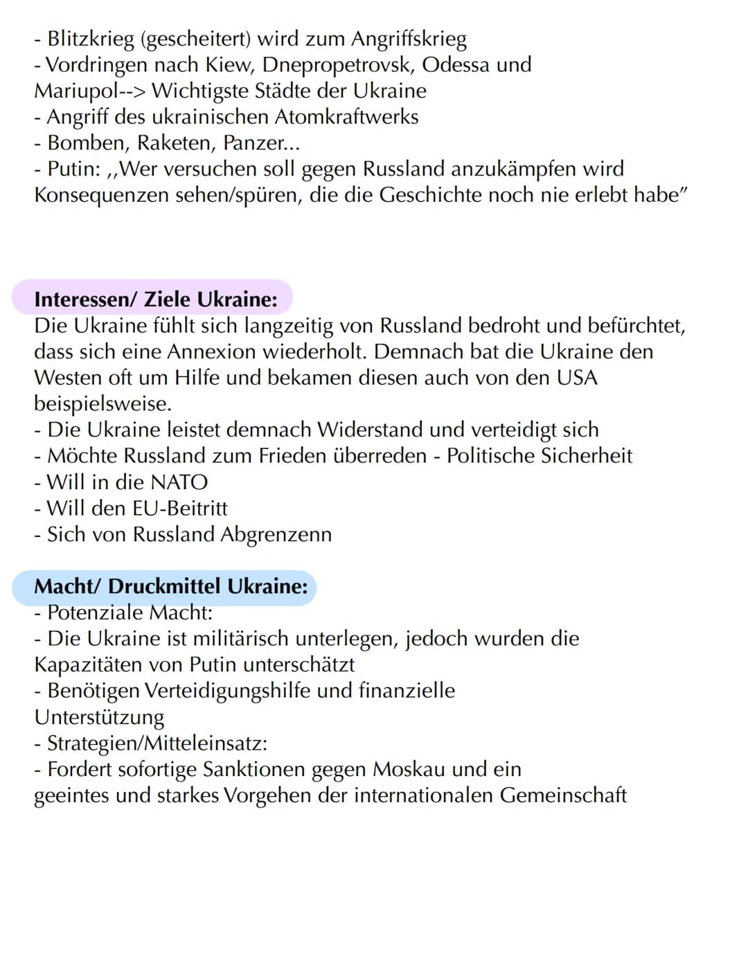 # KONFLIKTANALYSE
Ukraine-Russland
Konflikt
Putin
Krieg in der
Ukraine
Zelenskyy
Interessen/Ziele
NATO-Osterweitung
verhindern
Macht D