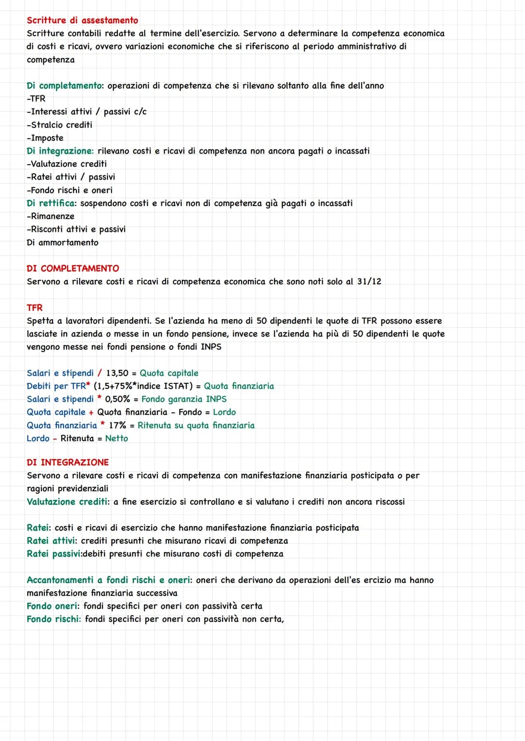 # Scritture di assestamento
Scritture contabili redatte al termine dell'esercizio. Servono a determinare la competenza economica
di costi e