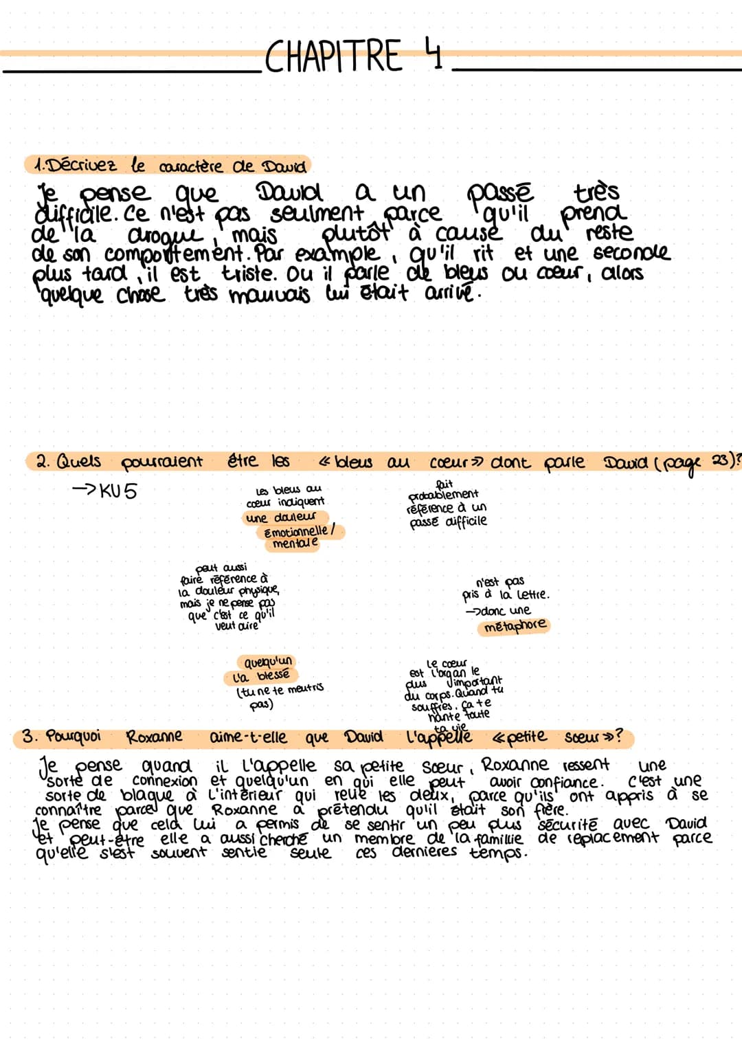 # CHAPITRE 4
1. Décrivez le caractère de David
Je pense que David a un passé très
difficile. Ce n'est pas seulment parce qu'il prend
de la