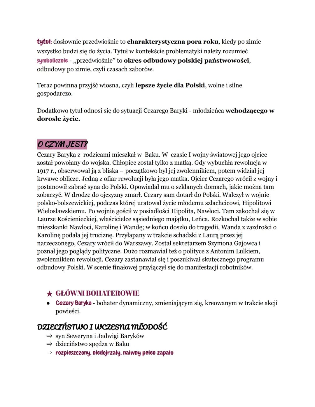 # PRZEDWIOŚNIE
rodzaj literacki: epika
gatunek literacki: powieść polityczna
czas i miejsce akcji:
Czas akcji części pierwszej jest wyznac
