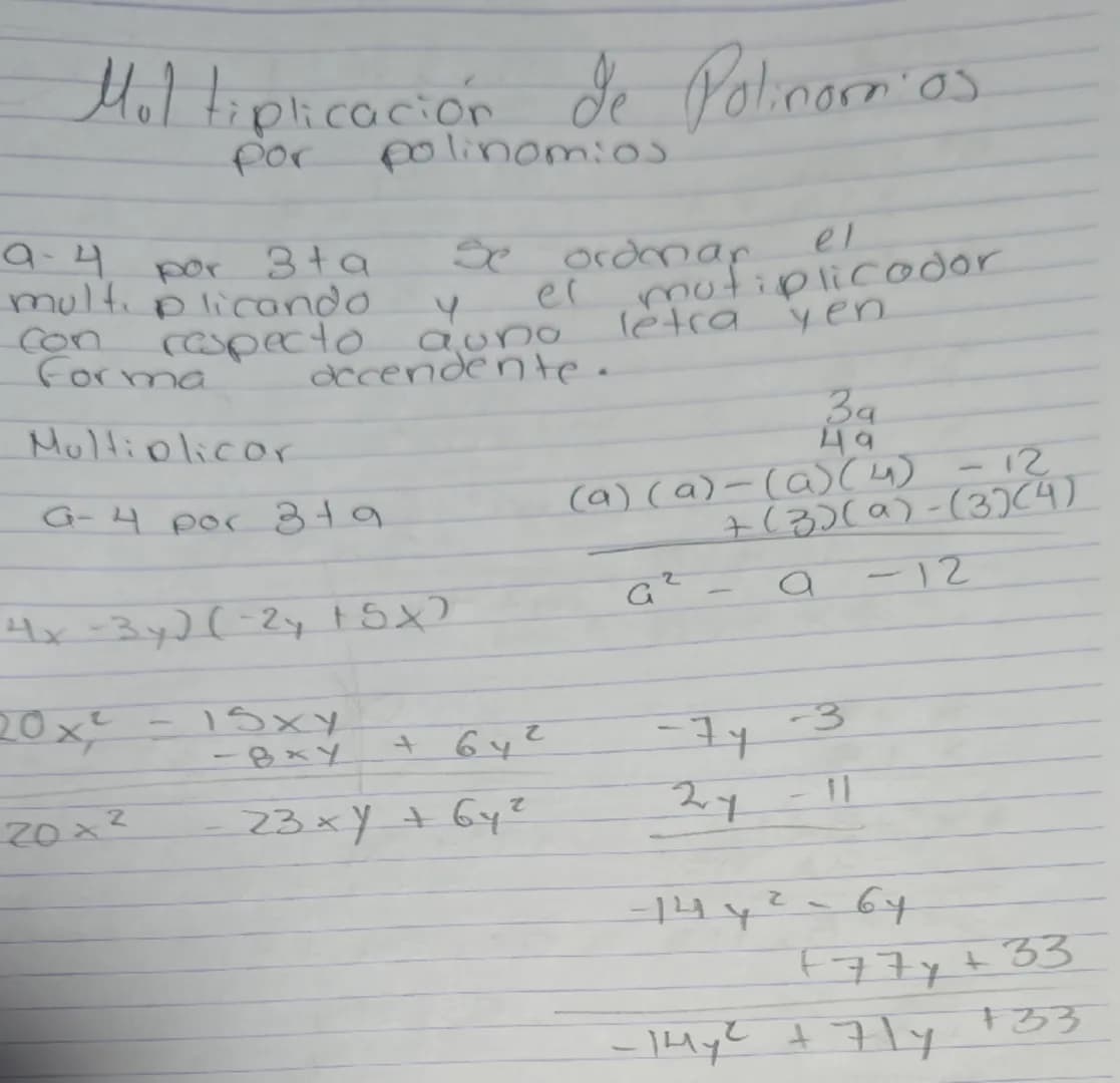 # Moltiplicación de Polinomios
Por polinomios
9-4 por 3 ta Se ordonar el
coult plicando y el mutiplicador
Con respecto one left
Forma accend