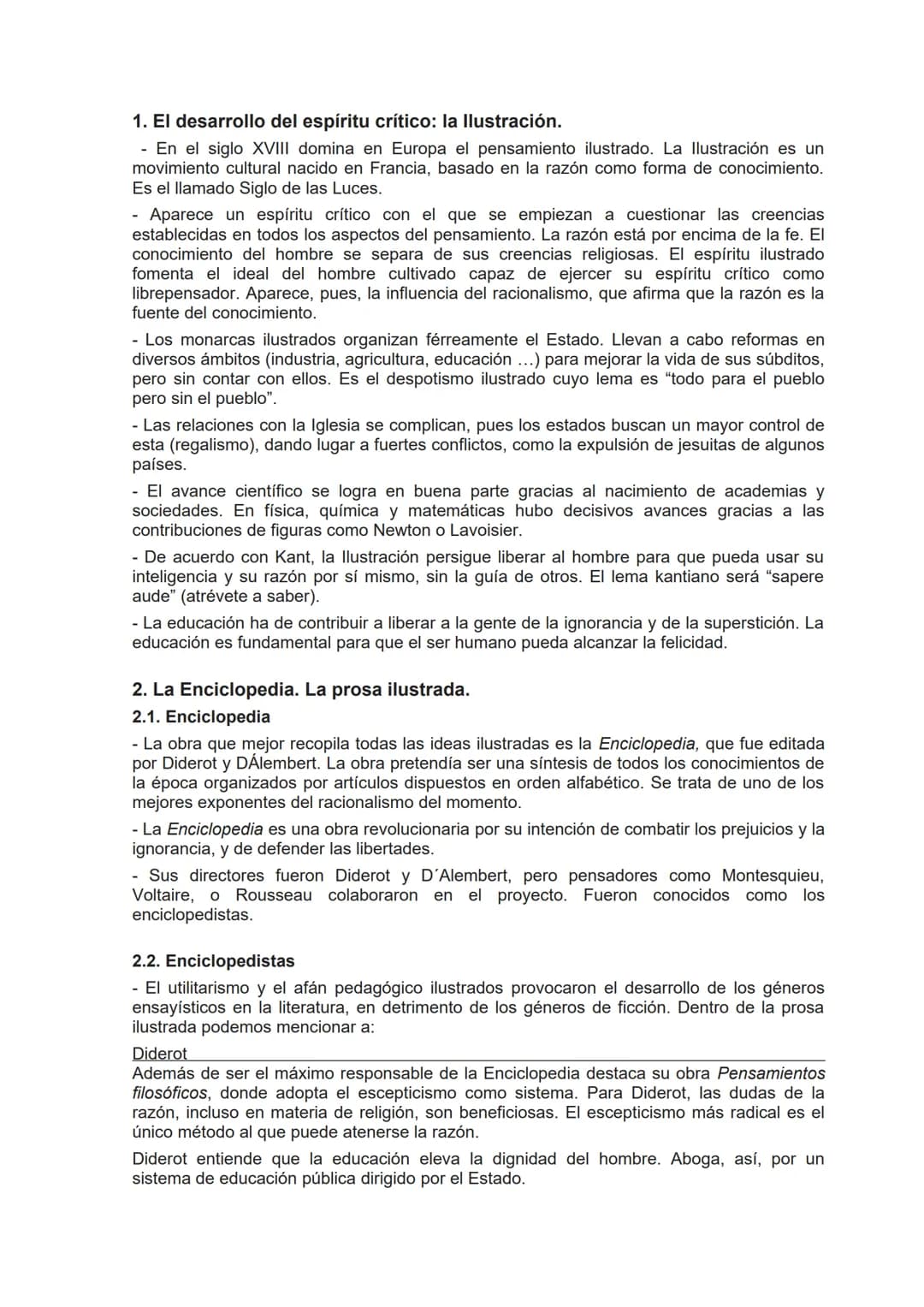# 1. El desarrollo del espíritu crítico: la llustración.
- En el siglo XVIII domina en Europa el pensamiento ilustrado. La Ilustración es u