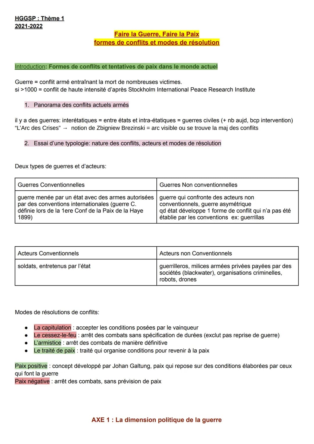 # HGGSP: Thème 1
2021-2022
# Faire la Guerre, Faire la Paix
formes de conflits et modes de résolution
Introduction: Formes de conflits et