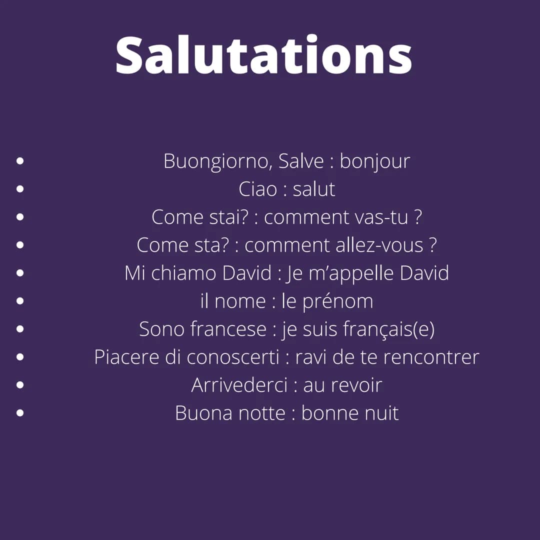 <p>Le vocabulaire de base en italien comprend des phrases et des mots couramment utilisés. Si vous souhaitez apprendre l'italien, voici que