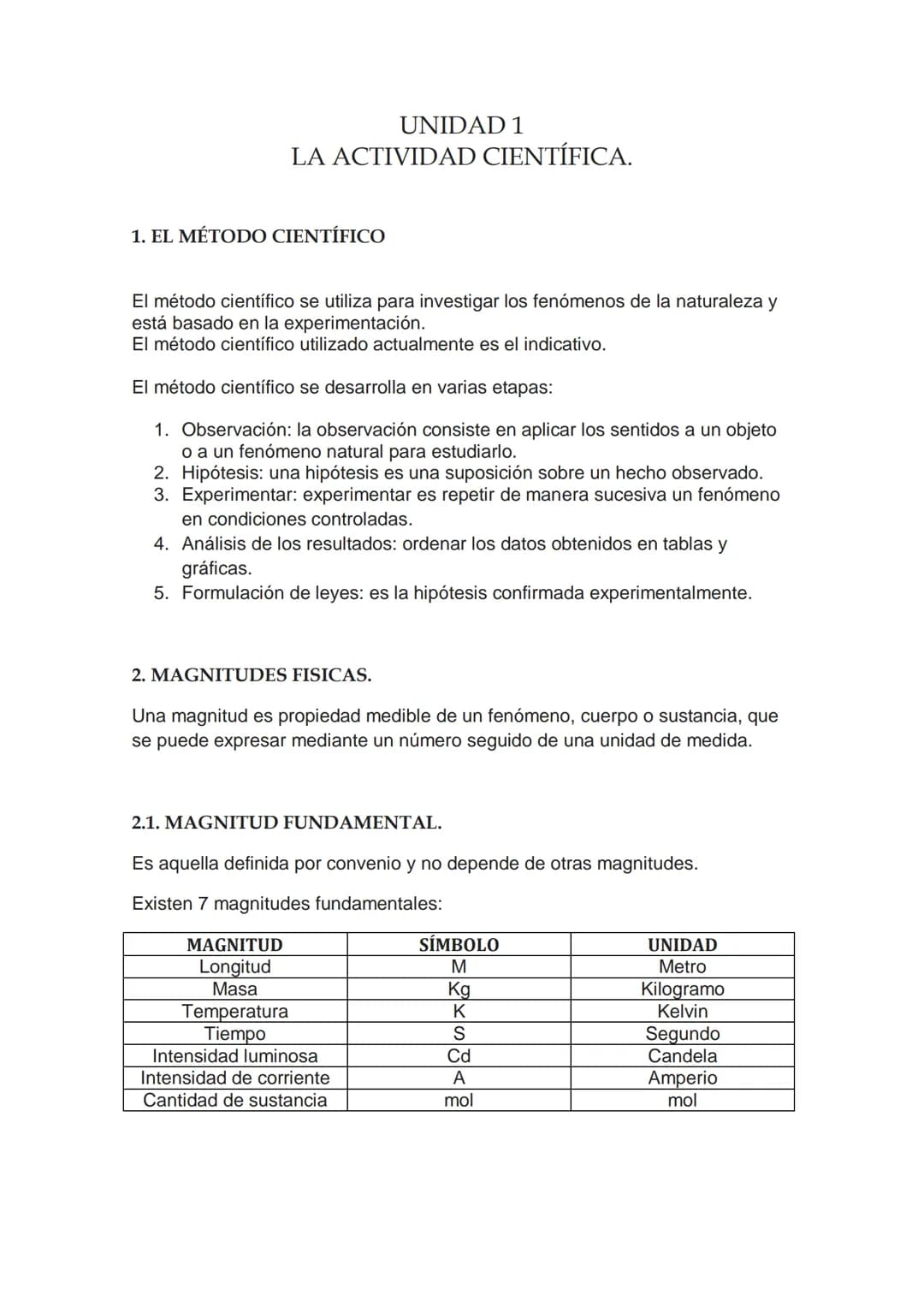# UNIDAD 1
LA ACTIVIDAD CIENTÍFICA.
# 1. EL MÉTODO CIENTÍFICO
El método científico se utiliza para investigar los fenómenos de la naturale