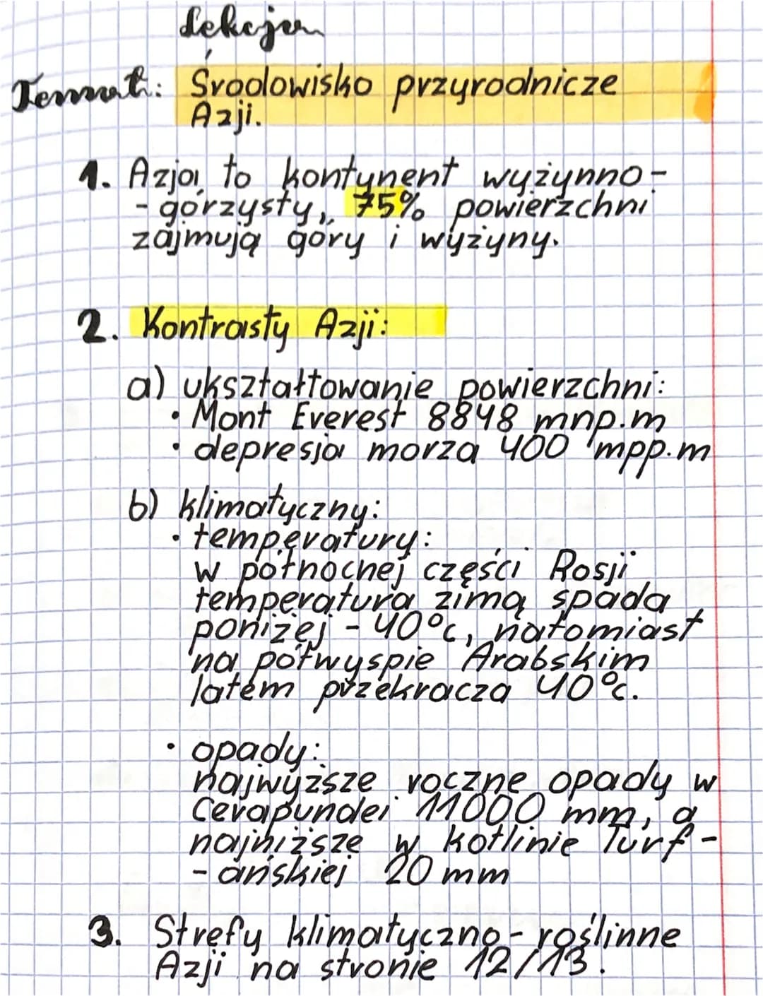 dekejer
Temat: Sroodowisko przyrodnicze
Azji.
1. Azja, to kontynent wyżynno-
gorzysty, 75% powierzchni
zajmują gory i wyżyny.
2. Kontrast