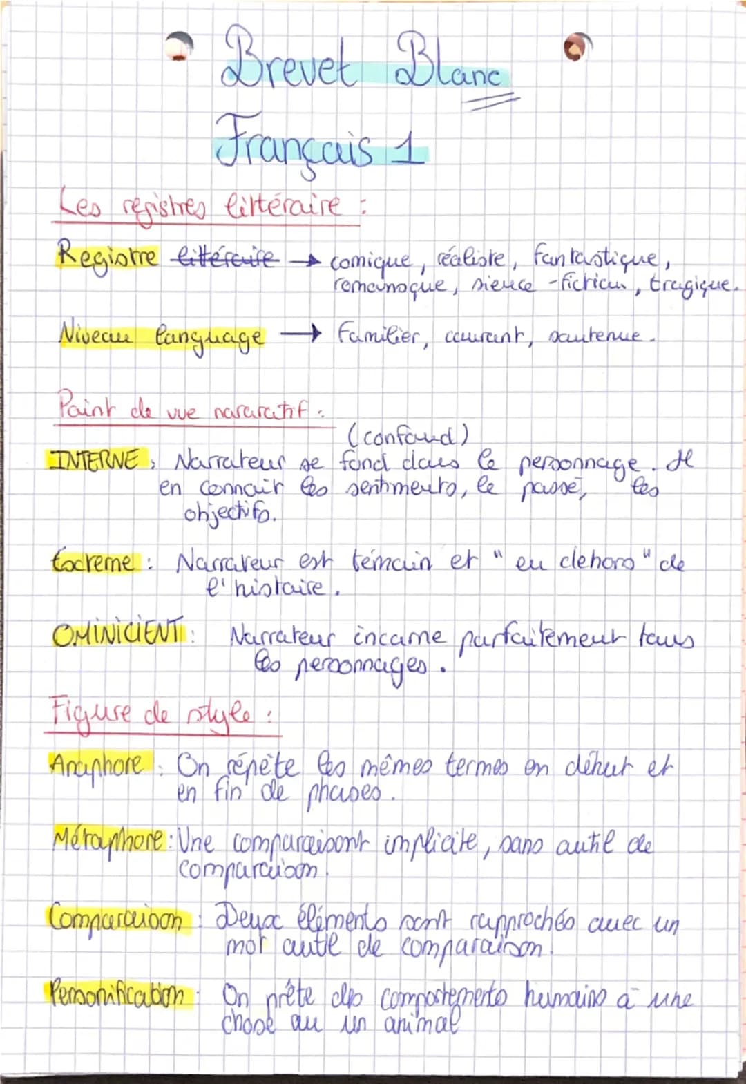 # Brevet Blanc
# Français 1
Les registres littéraire :
Registre littéraire comique, réaliste, fantastique,
remcunoque, sience-fiction, tr