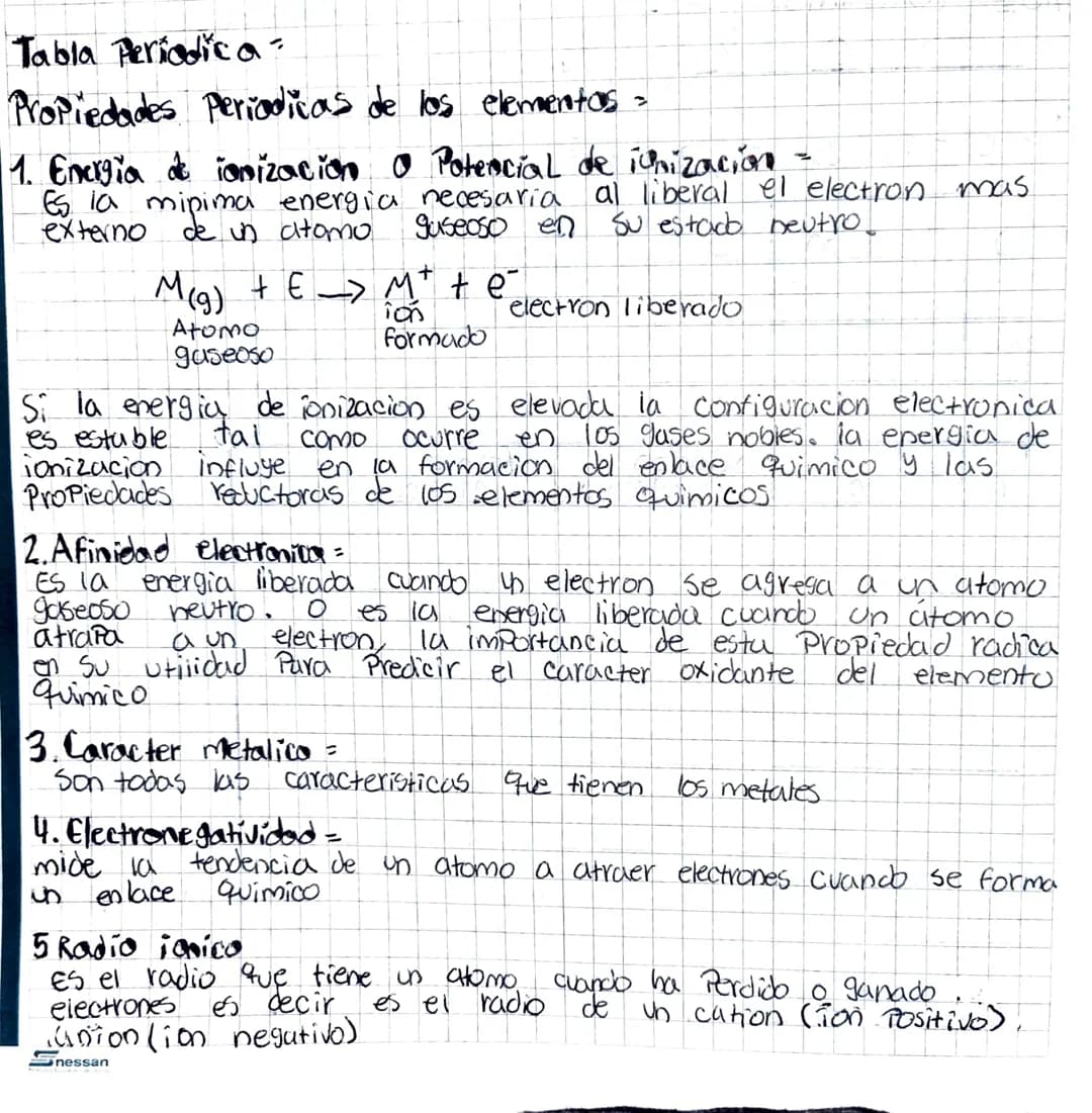 # Tabla Periodic a
Propiedades Periodicas de los elementos =
1. Energia de ionización O Potencial de iumización.
Es la mipima energia nec