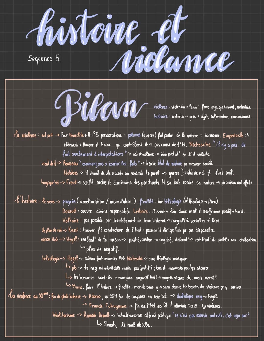 # histoire et
Sequence 5.
Vicdance
# Bilan
la violence: est prit -> Pour Heraclite + H Plo presocratique: polemos (querre) fait partie de