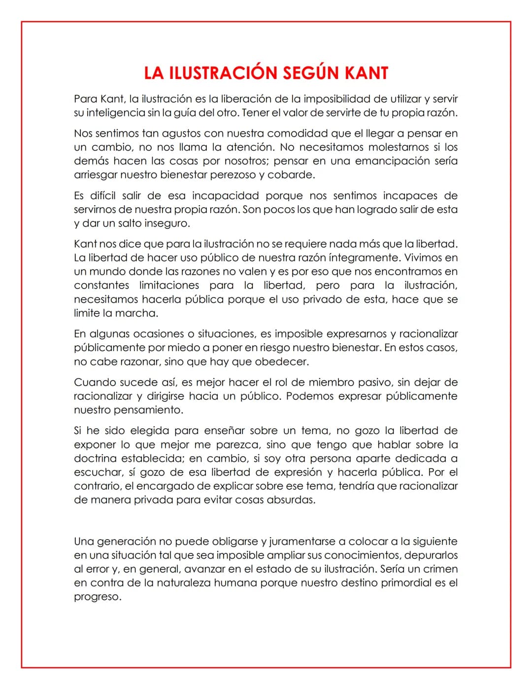 # LA ILUSTRACIÓN SEGÚN KANT
Para Kant, la ilustración es la liberación de la imposibilidad de utilizar y servir
su inteligencia sin la guía