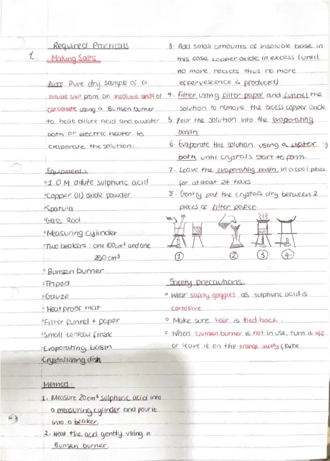 # Required Practicals
1 Making Salts
Aun: Pure dry sample of a
soluble salt from an insoluble ande or
Carbonate using a Bunsen burmer
to h