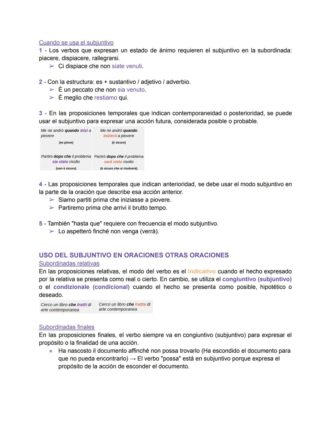 # ITALIANO II
CONGIUNTIVO - EL SUBJUNTIVO
Se utiliza en las frases subordinadas.
I tempi del congiuntivo sono quattro: presente, imperfet