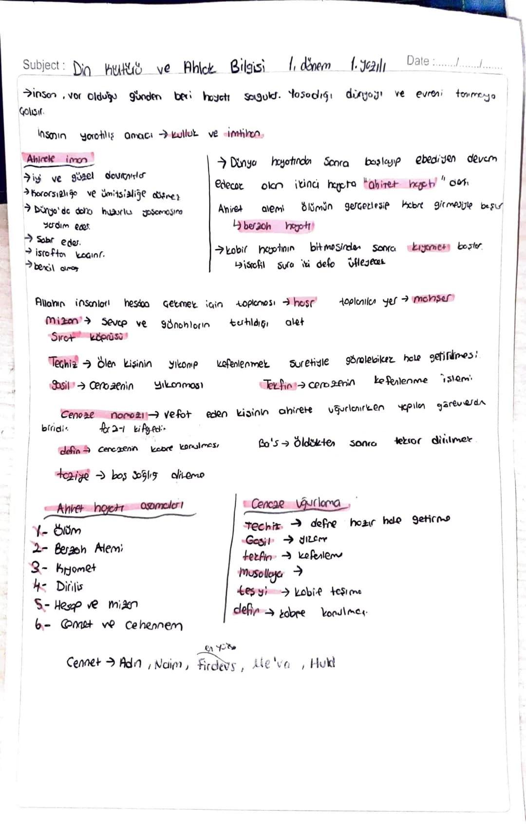 Subject: Din Kuturü ve Ahlak Bilgisi 1. dönem 1.Yazılı
Date :......./......./
inson, vor olduğu günden beri hoyatı sorgula. Yosodığı dünyağı