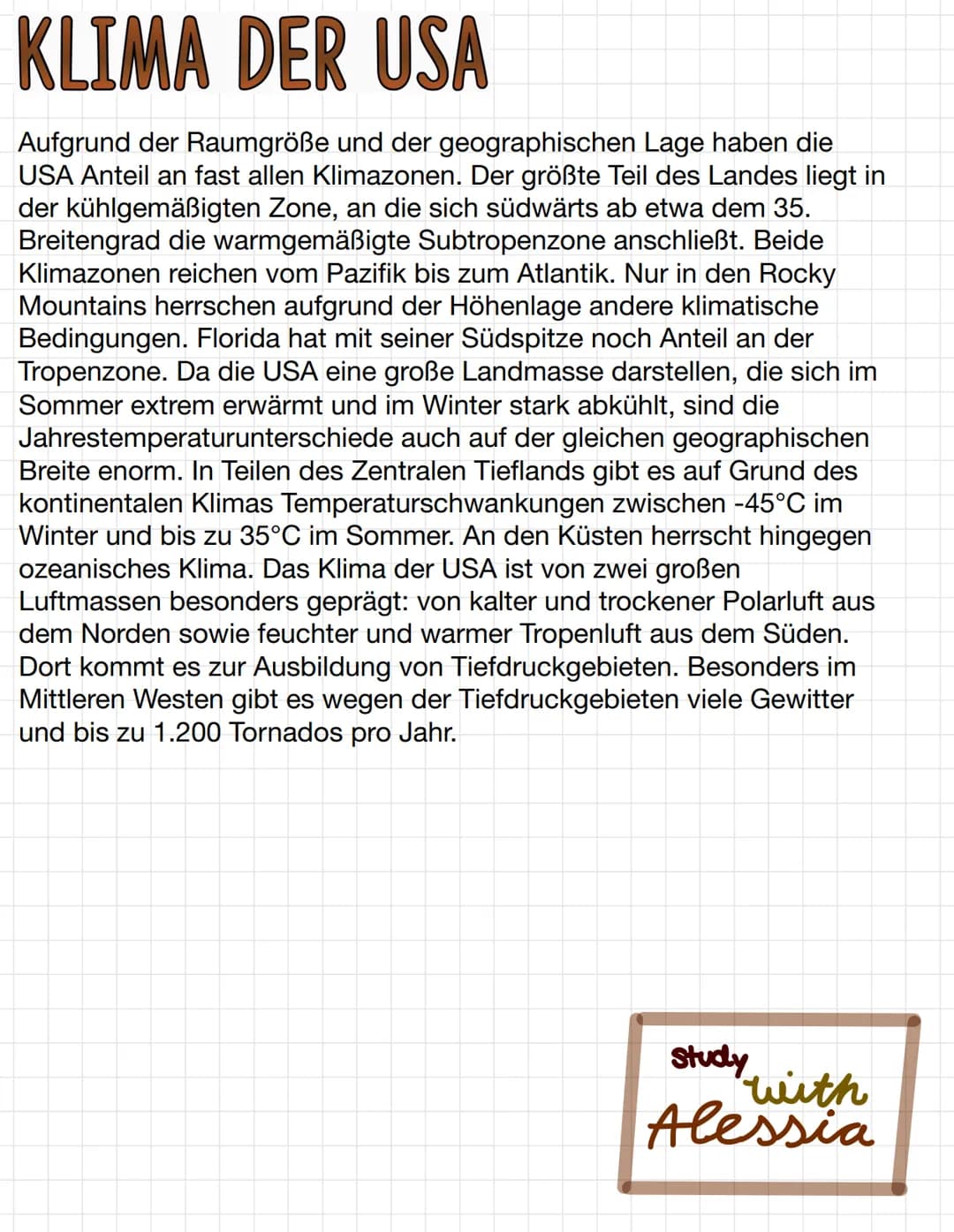 # KLIMA DER USA
Aufgrund der Raumgröße und der geographischen Lage haben die
USA Anteil an fast allen Klimazonen. Der größte Teil des Lande