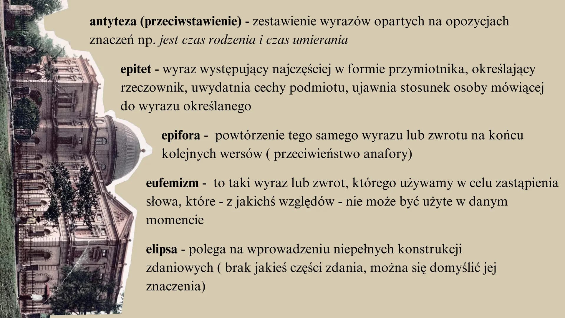 # ŚRODKI
# STYLISTYCZNE apostrofa - bezpośredni, uroczysty zwrot do adresata, którym może być bóstwo, osoba,
zjawisko, pojęcie lub przedmio