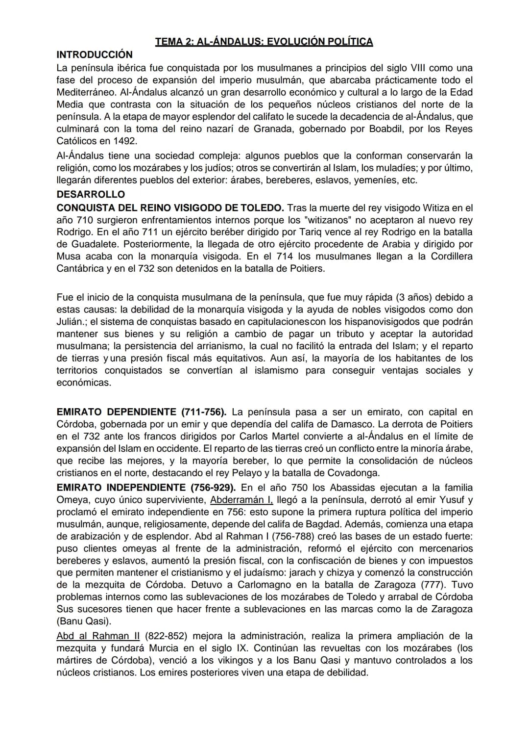 # INTRODUCCIÓN
TEMA 2: AL-ANDALUS: EVOLUCIÓN POLÍTICA
La península ibérica fue conquistada por los musulmanes a principios del siglo VIII