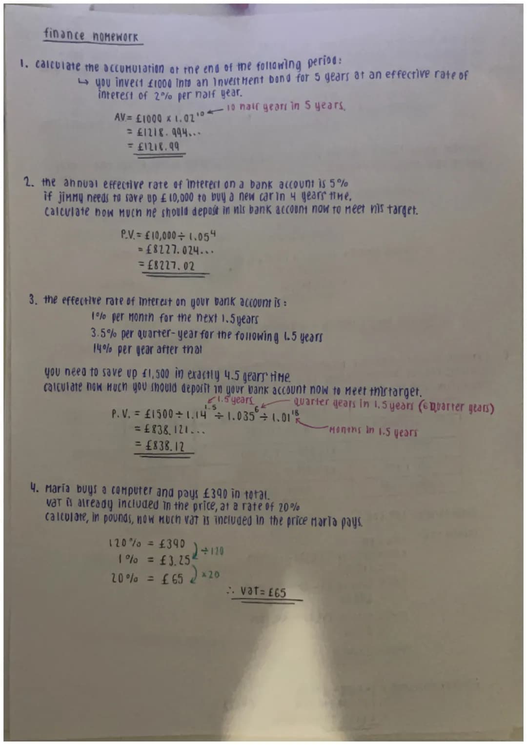 # finance nomework
1. calculate the accumulation of the end of the following period:
you inver1 £1000 Into an Investment bond for 5 year