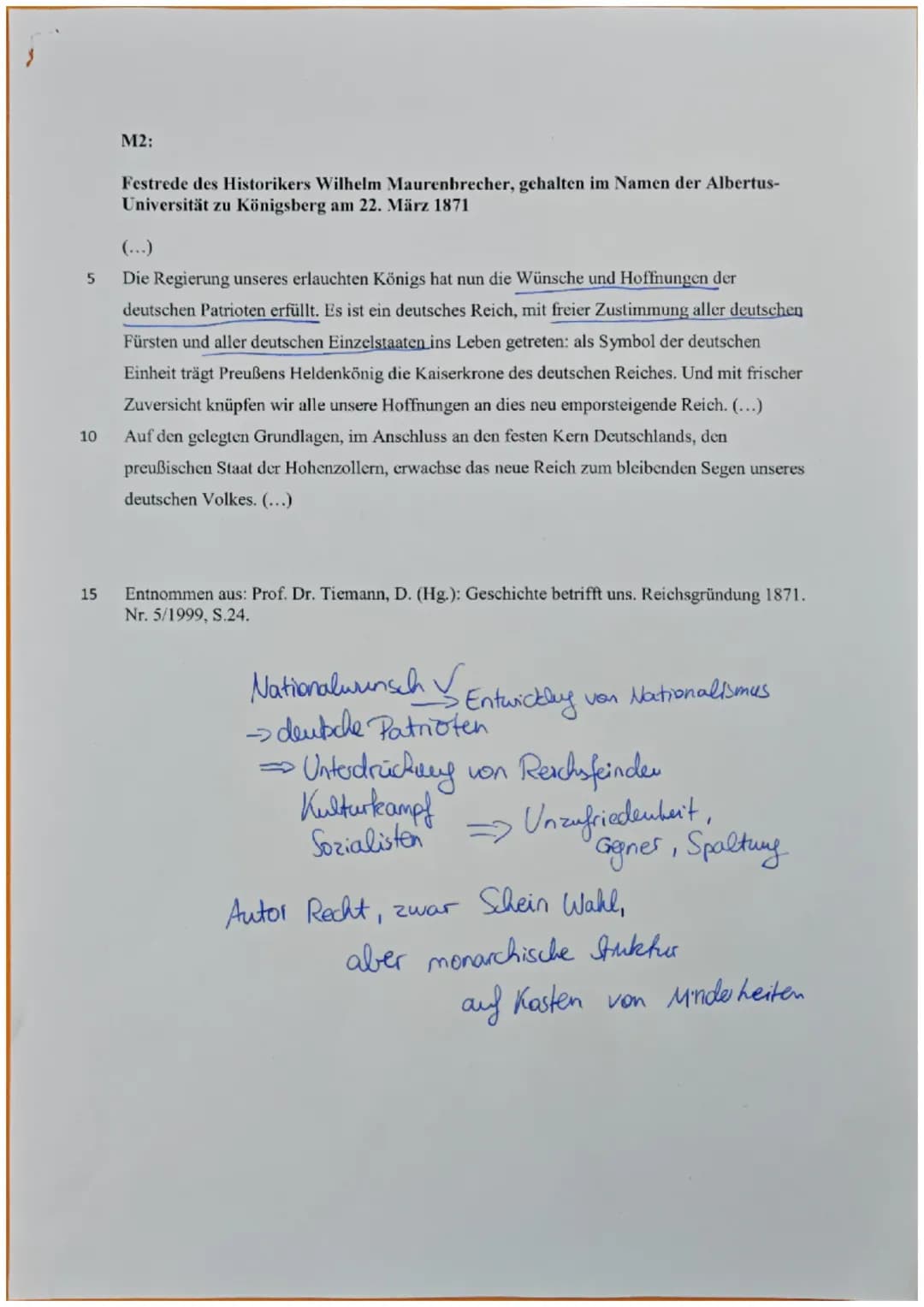 QI GE GK (FAB)
Name: Jinan Xia
1. Halbjahr, 2. Klausur
16.12.2022
Thema: Reichsgründung und Reichseinheit
Aufgabenstellung:
1. Analysiere