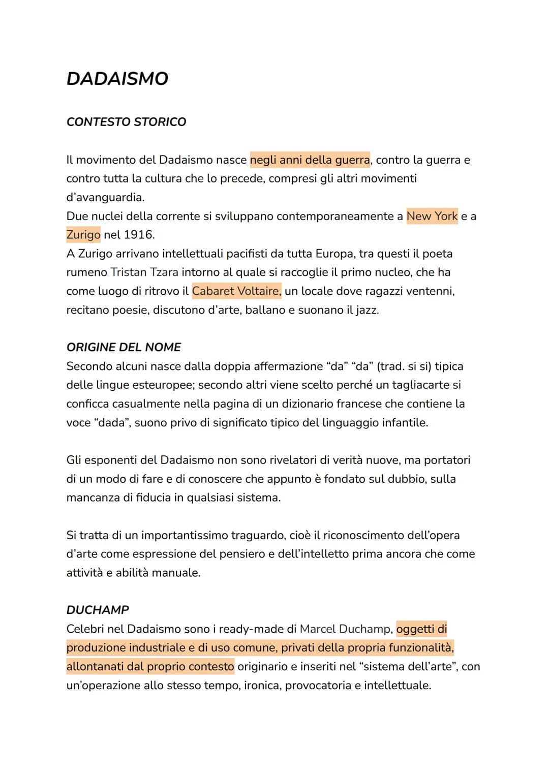 # DADAISMO
CONTESTO STORICO
Il movimento del Dadaismo nasce negli anni della guerra, contro la guerra e
contro tutta la cultura che lo pre