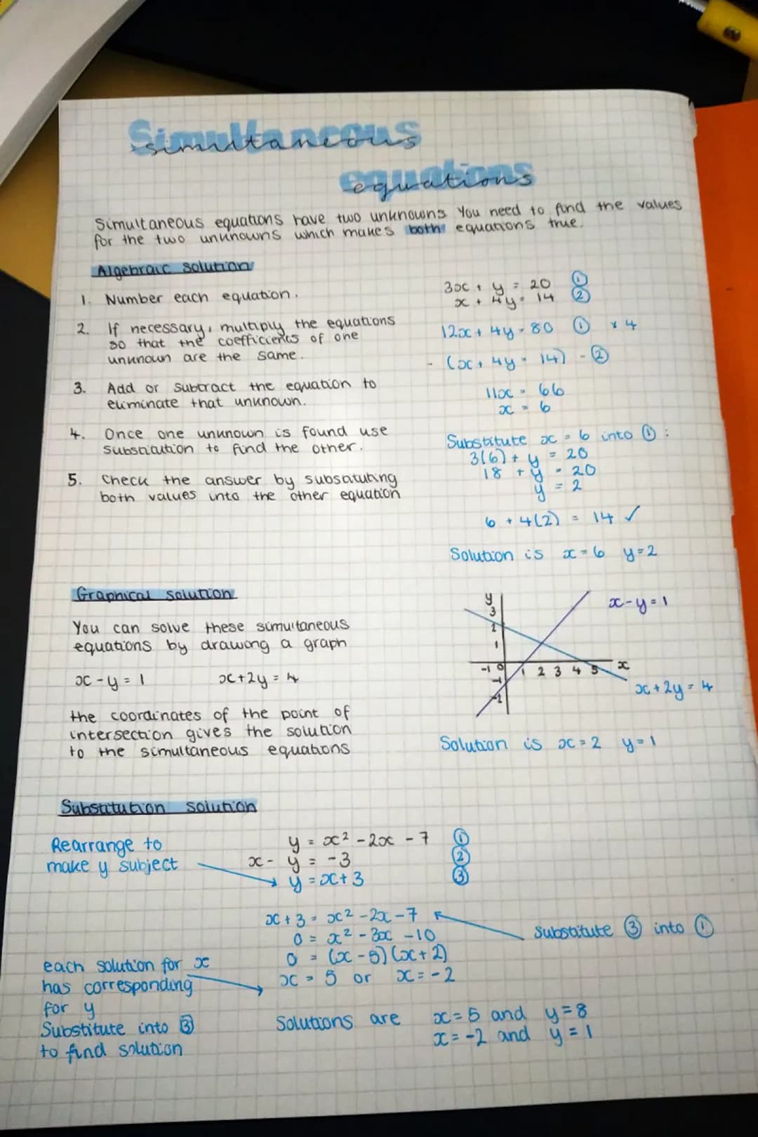 # Simultaneous
equations
Simultaneous equations have two unknowns You need to find the values
for the two unknowns which makes both equati