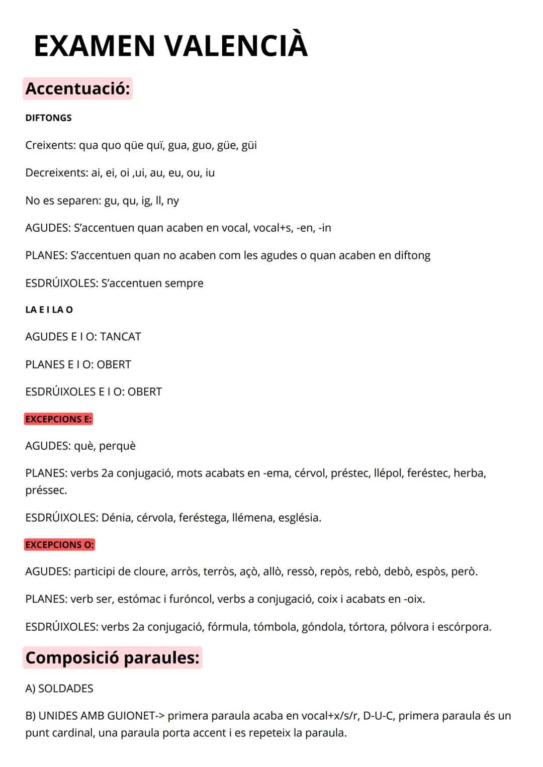 # EXAMEN VALENCIÀ
Accentuació:
DIFTONGS
Creixents: qua quo qüe qui, gua, guo, güe, güi
Decreixents: ai, ei, oi ,ui, au, eu, ou, iu
No e