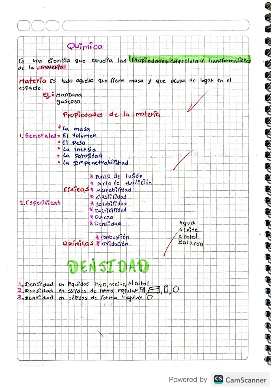 Quimica
Es una ciencia que estudia las Propiedades, estructura y transformaliones
de la material
Materia Es todo aquello que tiene masa y