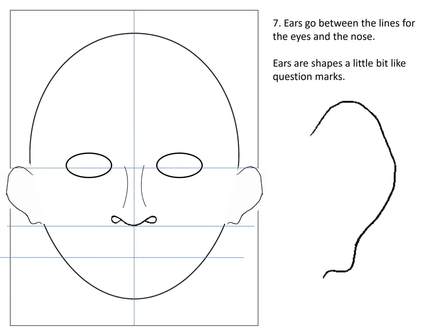# Drawing a human face
Practise exercises for you to do at home 1.draw an upside down egg shape. 2. Divide the face into quarters
3. Divide