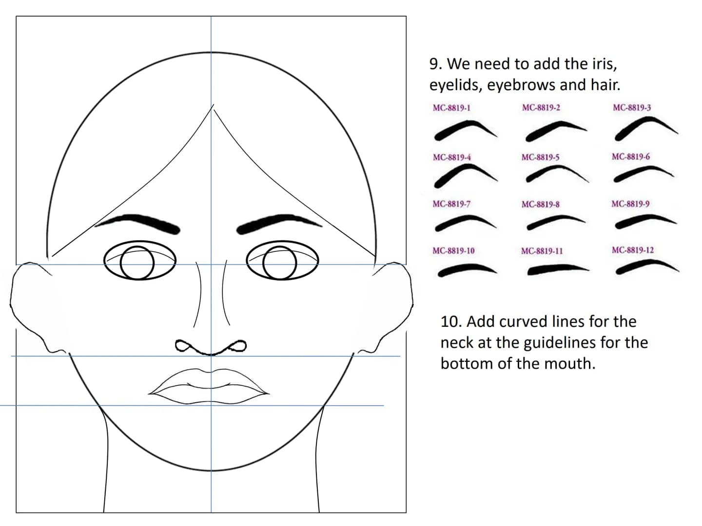 # Drawing a human face
Practise exercises for you to do at home 1.draw an upside down egg shape. 2. Divide the face into quarters
3. Divide