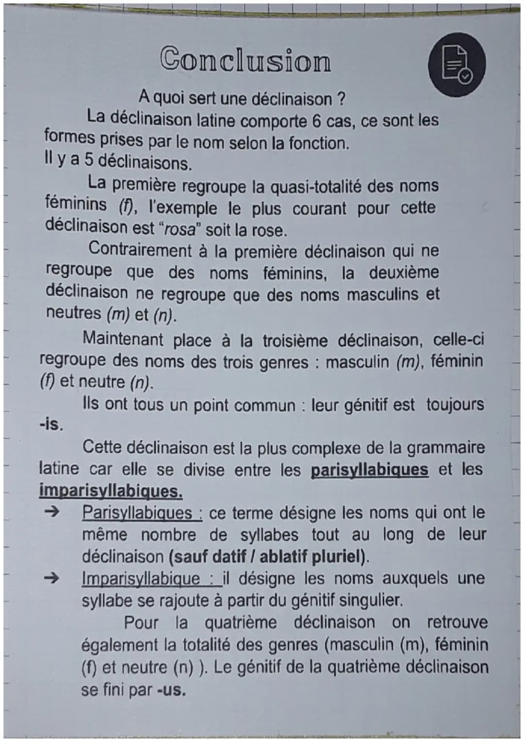 ## Latin
LES 6 CAS:
| Cas | Traduction |
|------------|----------------------------|
| Nominatif | Sujet/Attribut