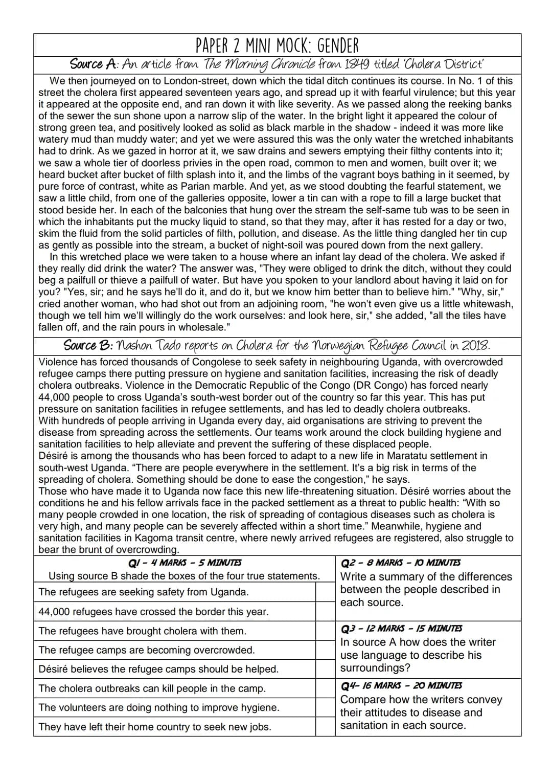 # PAPER 2 MINI MOCK: GENDER
Source A: A transcript of Emma Watson's speech to the UN in 2014 beginning the HeForShe Campaign.
Men, I would l